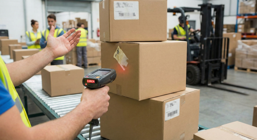 Productos sin código o etiquetas ilegibles que detienen el flujo.