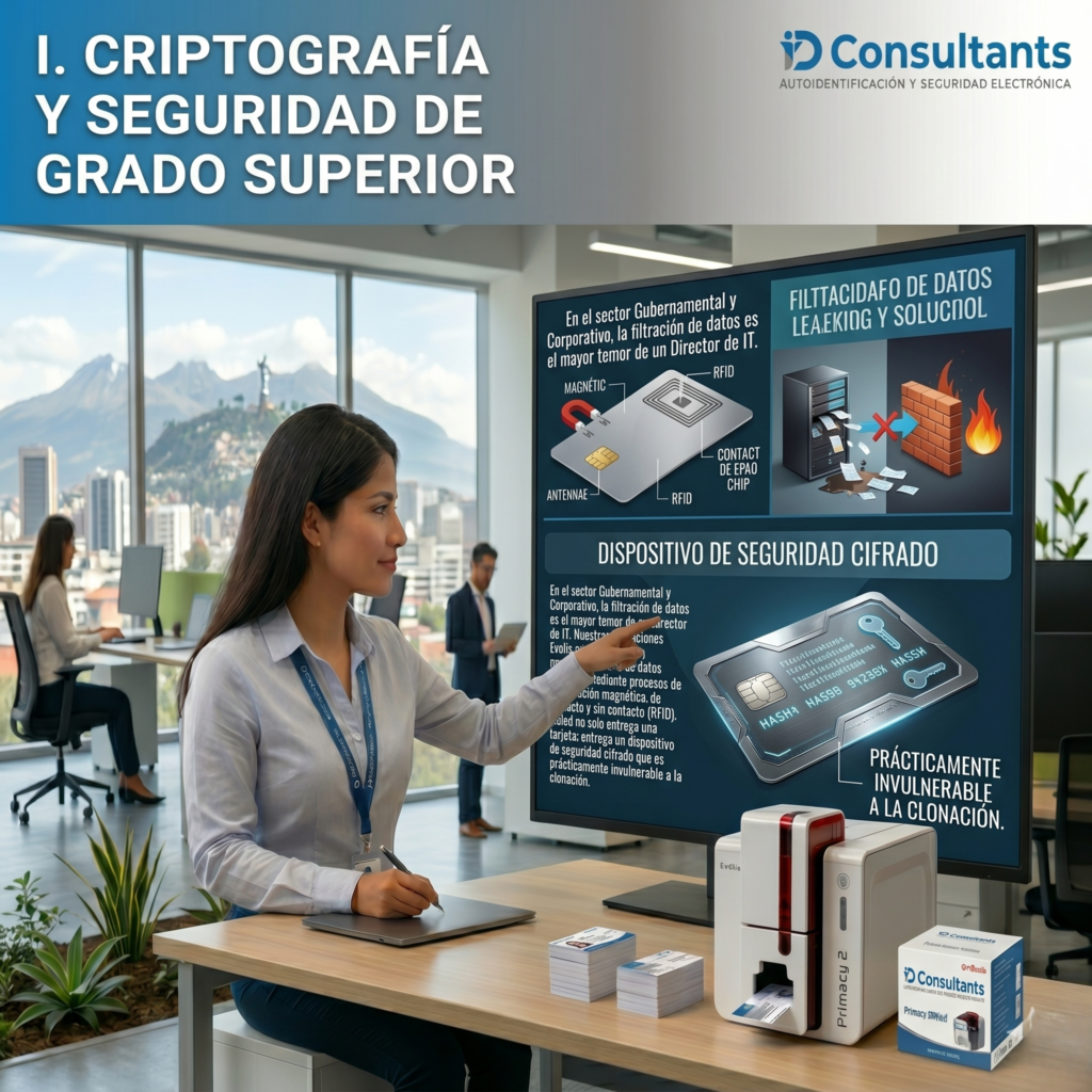 En el sector Gubernamental y Corporativo, la filtración de datos es el mayor temor de un Director de IT. Nuestras soluciones Evolis permiten la personalización de datos mediante procesos de codificación magnética, de contacto y sin contacto (RFID). 