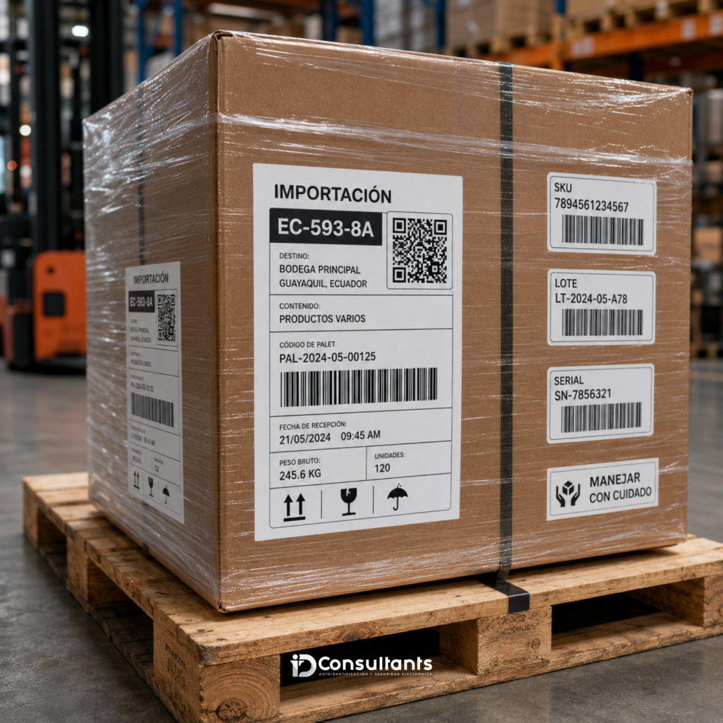2. Trazabilidad y Etiquetado Profesional

En el mundo logístico y comercial, perder el rastro de un producto es perder dinero. Nuestras soluciones están diseñadas para no fallar.

Durabilidad Extrema: Impresión de códigos de barras de grado industrial que resisten la fricción y la humedad, garantizando la lectura en cualquier eslabón de la cadena.

Control Total: Visibilidad completa desde la recepción de inventario hasta el despacho al cliente final.

Logística en Acción: En lugar de registros manuales, cada palet de importación recibe una etiqueta resistente al salir del contenedor. Al ingresar a bodega, el código se escanea sin borrones, asegurando que la información de stock viaje en tiempo real a tu sistema central.