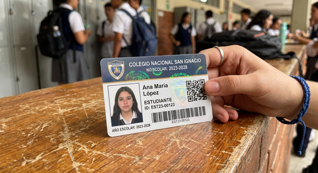 Laminación de Alta Durabilidad: Los estudiantes someten sus credenciales a un desgaste extremo. Una capa de laminación (transparente o con elementos holográficos) no solo previene alteraciones maliciosas, sino que extiende la vida útil de la tarjeta hasta por 5 años, ahorrando dinero en reimpresiones.