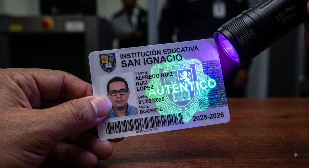 Sellos UV (Luz Ultravioleta): Diseños fantasmas o escudos de la institución impresos con tinta especial que solo son visibles bajo luz negra. Una medida de seguridad discreta y altamente efectiva.