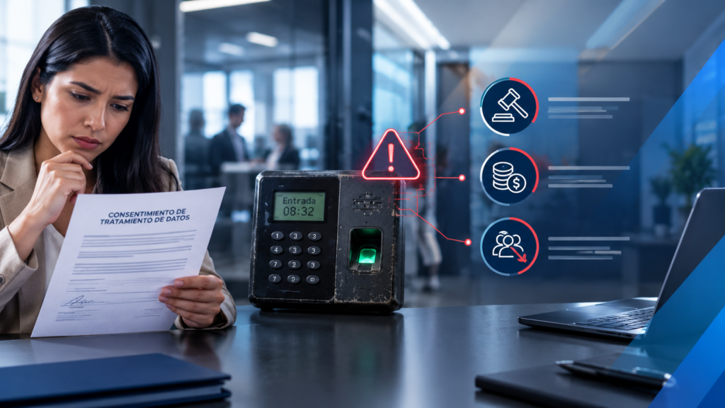 Existe el peligroso mito de que hacer firmar un documento de privacidad al empleado exime a la empresa de responsabilidad. La realidad es que un simple consentimiento no basta.
Una mala gestión técnica de los datos en relojes checadores obsoletos puede terminar en denuncias y sanciones directas.
El impacto trasciende lo legal, conllevando multas elevadas y un daño reputacional irreversible frente a tus colaboradores y clientes.
Cumplir con la ley no es opcional; proteger la información desde la arquitectura del hardware es tu responsabilidad.