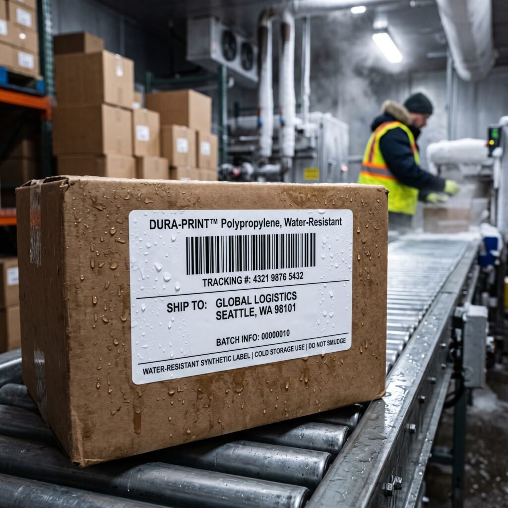 Etiquetas Sintéticas (Polipropileno y Poliéster): Materiales plásticos que no absorben agua, no se rasgan con la fricción y mantienen su integridad estructural en entornos de alta humedad en la industria camaronera