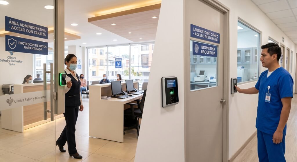 Clínicas y Casas de Salud: Garantiza el cumplimiento de protección de datos en áreas administrativas, permitiendo un acceso ágil sin contacto, y reservando la biometría para los laboratorios o farmacias internas.