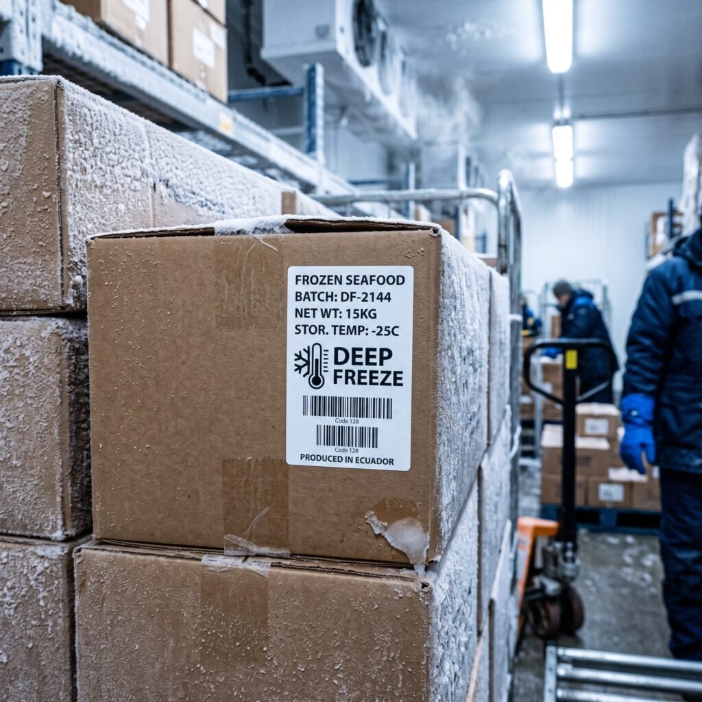 Adhesivos "Deep Freeze": Formulaciones especiales que se adhieren firmemente a las superficies corrugadas de las cajas master, incluso cuando se aplican directamente en ambientes bajo cero en la industria camaronera